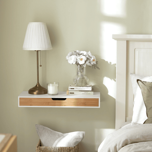 Prateleira de parede com gaveta, Prateleira de estilo moderno para sala de estar FRG93-WN SoBuy PT