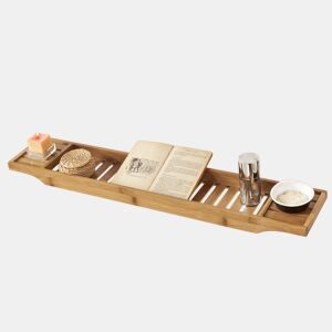 Bandeja de banho em bambu, prateleira de casa de banho com suporte para livros, iPad e telemóvel FRG212-N SoBuy PT