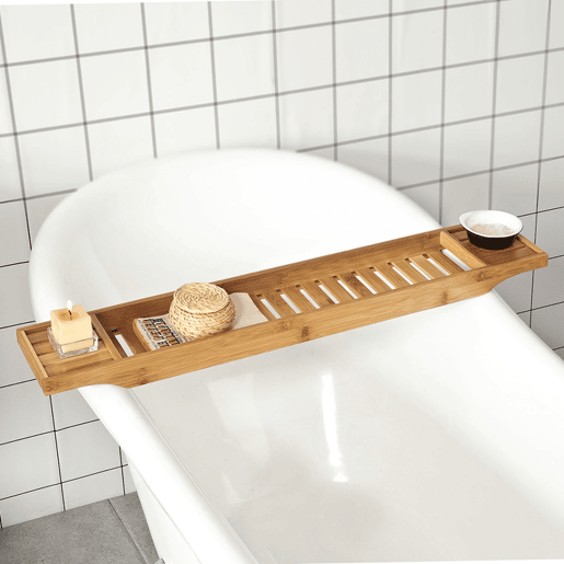 Bandeja de banho em bambu, prateleira de casa de banho com suporte para livros, iPad e telemóvel FRG212-N SoBuy PT