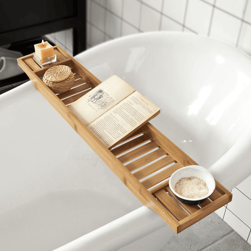 Bandeja de banho em bambu, prateleira de casa de banho com suporte para livros, iPad e telemóvel FRG212-N SoBuy PT