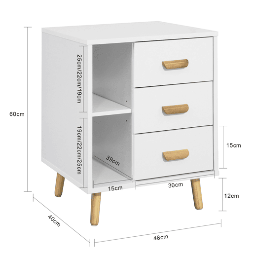 SoBuy Mesa de cabeceira com 3 gavetas e 3 prateleiras Mesa de apoio Mesa de apoio para sala de jantar FBT95-W