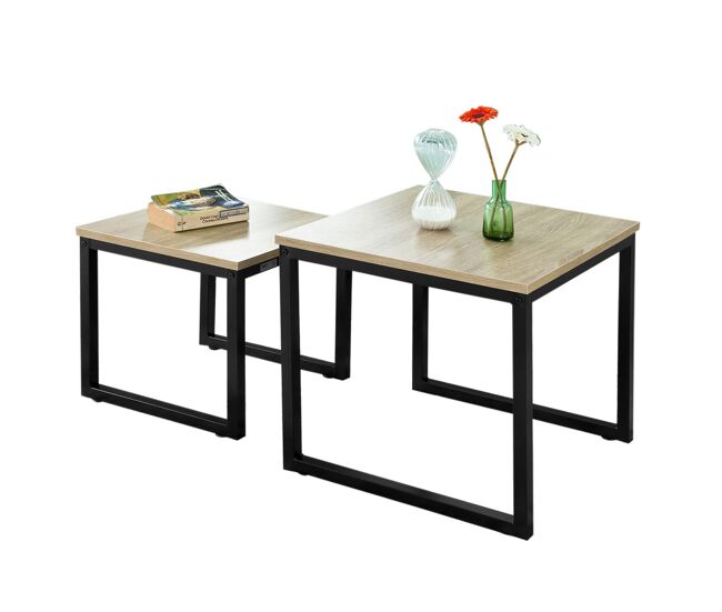 Sobuy set de 2 mesas auxiliares mesa nido de salón mesitas de madera y metal fbt42-n