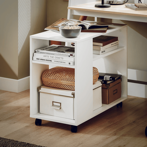 SoBuy Mesa de apoio com 2 prateleiras, consola, mesa de cabeceira com rodas FBT34-W
