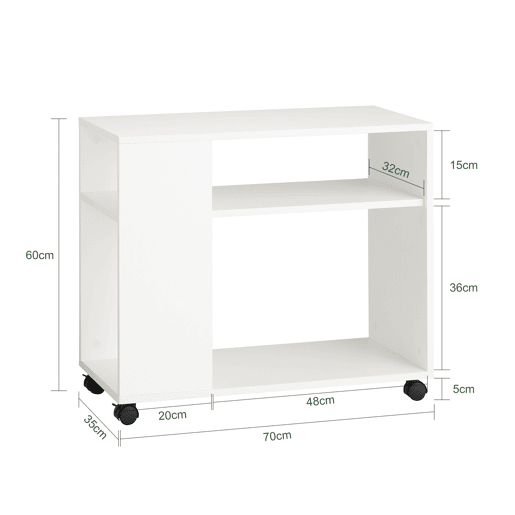 SoBuy Mesa de apoio com 2 prateleiras, consola, mesa de cabeceira com rodas FBT34-W