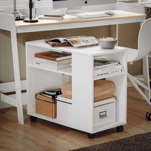 SoBuy Mesa de apoio com 2 prateleiras, consola, mesa de cabeceira com rodas FBT34-W