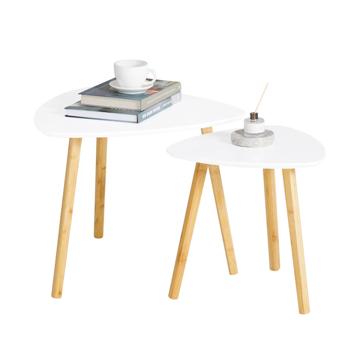 2 mesitas de café mesa de centro mesa auxiliar fbt74-w sobuy