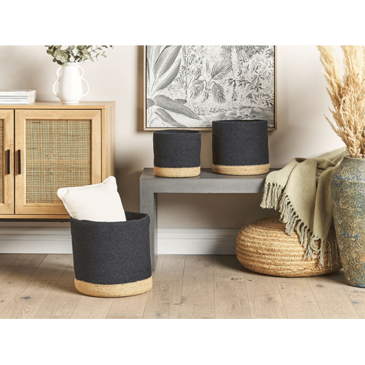 Conjunto de 3 cestos BASIMA Algodão Preto