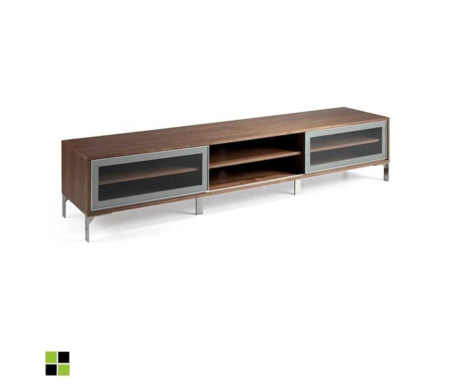 Mueble TV - Modelo ARGELIA - 2 Puertas Correderas Vidrio - MDF - Patas Metal Plata 240 x 55 x 50 cm