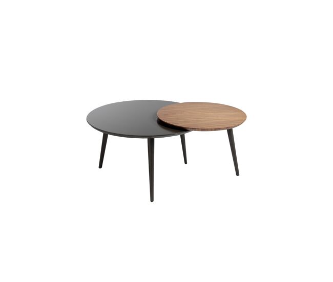 Mesa de Centro Doble Circular MDF - Modelo LUZON - Patas Madera Gris MEDIDAS:Ø80/ Ø59,5 X 41H/43,5H CM