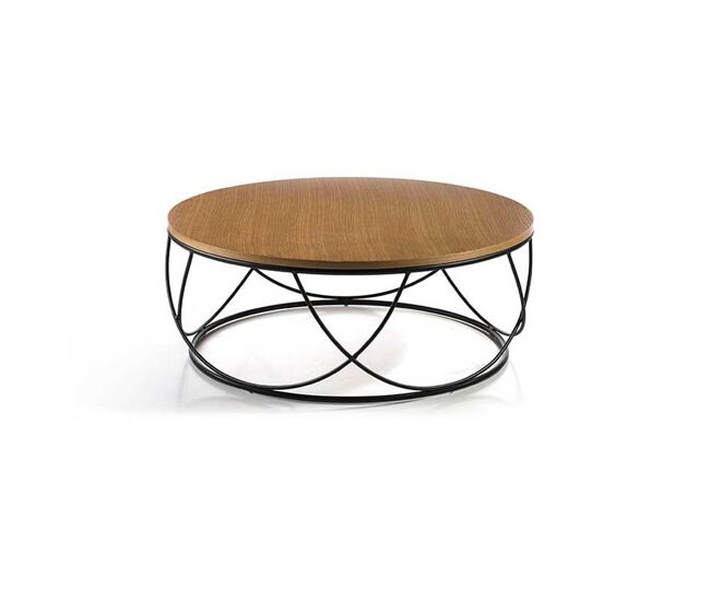 Mesa de Centro Circular MDF - Modelo TAMPA - Pata Cilíndrica Metal Negra MEDIDAS 80 X 30 X 30 CM