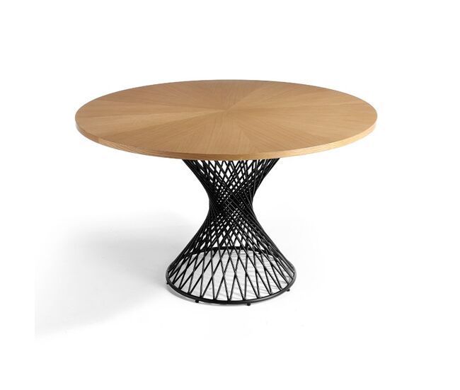 Mesa de Comedor Circular Fija - Modelo: SINKI - Sobre MDF roble - Estructura Metal Negra MEDIDAS Ø 137 X 76H CM