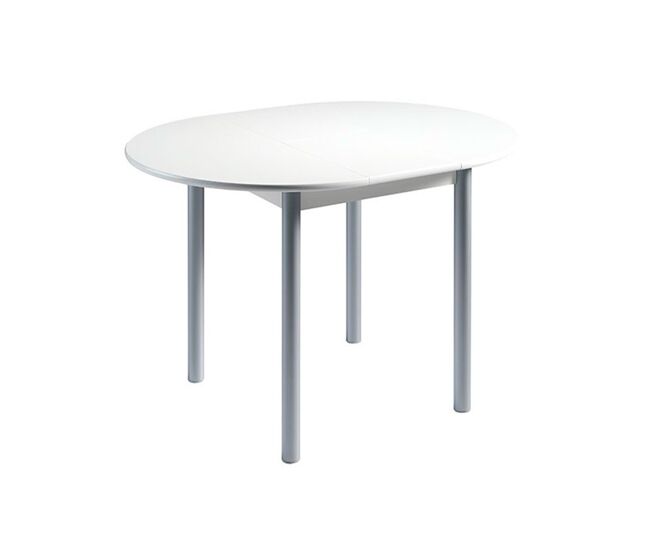 Mesa de Cocina Circular Extensible - Modelo AGOS - Sobre MDF - Patas Metal Plata
