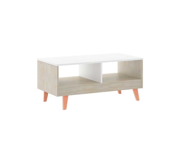 Mesa de Centro Rectangular MDF - Modelo ROAU - 2 Huecos - Patas Madera MEDIDAS: 90.5 X 44.5 X 40.5 CM