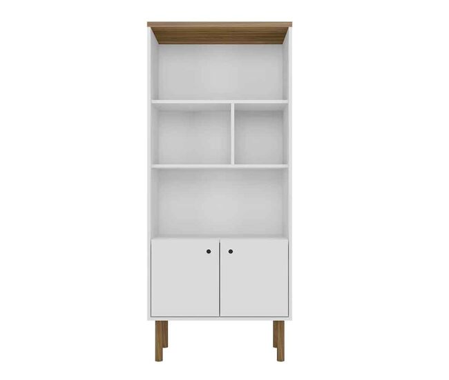 Estantería blanca y roble prica 2 puertas y 3 estantes mdf patas madera 141,5x70x31,3cm