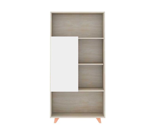 Estantería roble claro y blanac roau 1 puerta y 4 estantes mdf patas madera 141,5x70x31 cm