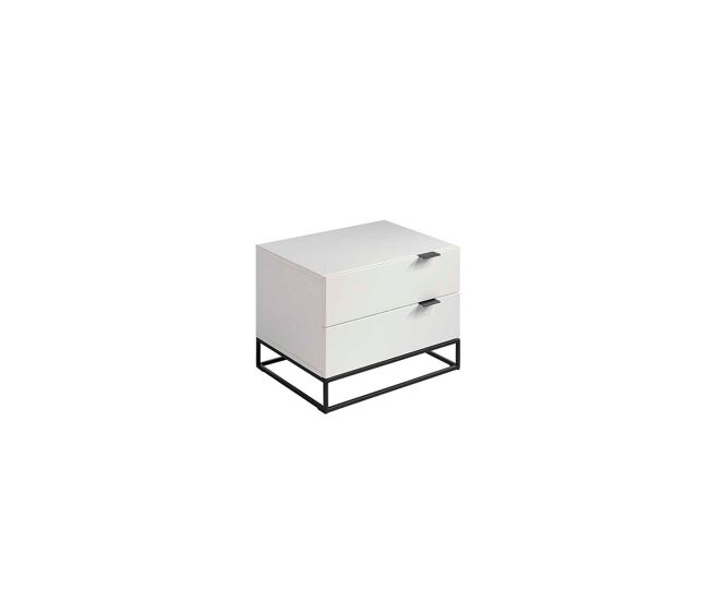 Mesita de Noche Madera Lacada - Modelo MANAMA - 2 Cajones, Tiradores y Estructura Negro Mate 55 x 41 x 40,5 cm
