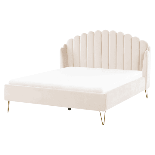 Cama Veludo AMBILLOU 160 x 200 cm Creme claro