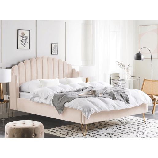 Cama Veludo AMBILLOU 160 x 200 cm Creme claro
