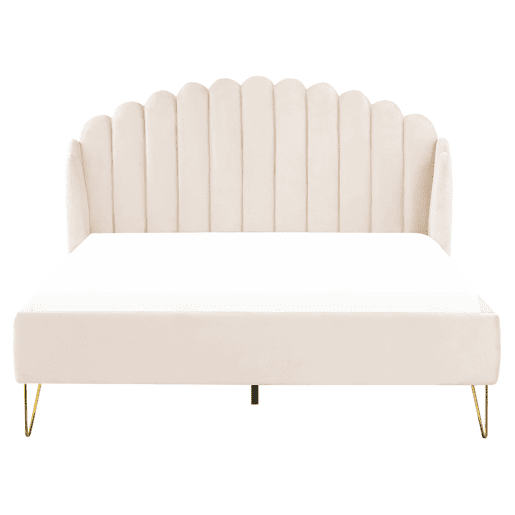 Cama Veludo AMBILLOU 160 x 200 cm Creme claro