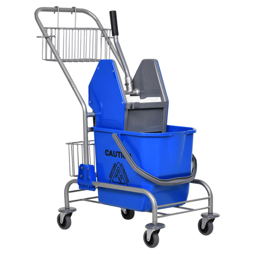 HOMCOM Carro de Limpeza Balde para Esfregona com Escorredor a Pressão Rodas e Cesto de Armazenamento Capacidade 26L 73x45x95 cm Azul HOMCOM Carro de Limpeza Balde para Esfregona com Escorredor a Pressão Rodas e Cesto de Armazenamento Capacidade 26L 73x45x95 cm Azul