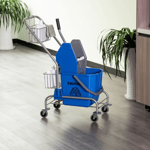 HOMCOM Carro de Limpeza Balde para Esfregona com Escorredor a Pressão Rodas e Cesto de Armazenamento Capacidade 26L 73x45x95 cm Azul HOMCOM Carro de Limpeza Balde para Esfregona com Escorredor a Pressão Rodas e Cesto de Armazenamento Capacidade 26L 73x45x95 cm Azul