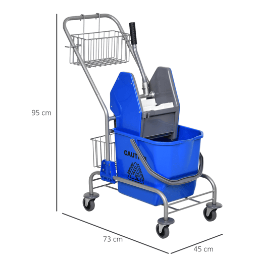 HOMCOM Carro de Limpeza Balde para Esfregona com Escorredor a Pressão Rodas e Cesto de Armazenamento Capacidade 26L 73x45x95 cm Azul HOMCOM Carro de Limpeza Balde para Esfregona com Escorredor a Pressão Rodas e Cesto de Armazenamento Capacidade 26L 73x45x95 cm Azul