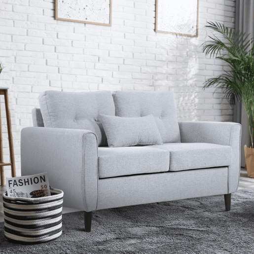 HOMCOM Sofá de 2 lugares Poltrona de dois lugares para sala de estar com almofadas e assento acolchoado fronha lavável 140x78x83 cm cinza claro
