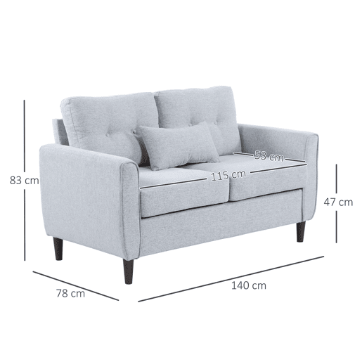 HOMCOM Sofá de 2 lugares Poltrona de dois lugares para sala de estar com almofadas e assento acolchoado fronha lavável 140x78x83 cm cinza claro