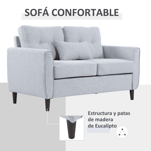 HOMCOM Sofá de 2 lugares Poltrona de dois lugares para sala de estar com almofadas e assento acolchoado fronha lavável 140x78x83 cm cinza claro
