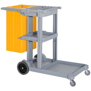 HOMCOM Carro de Limpeza com Bolsa de 100L Carro de Limpeza Profissional e Multifuncional com 3 Prateleiras e Plataforma 121x50,5x96,5 cm Cinza e Amarelo
