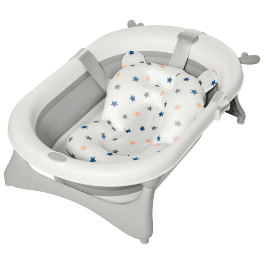HOMCOM Banheira para Bebé Recém Nascido até 3 Anos Dobrável 30 Litros com Tampa Termossensível e Almofada Confortável Almofadas Antiderrapantes 81,5x50,5x23,5cm Cinza e Branco