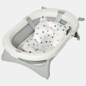 HOMCOM Banheira para Bebé Recém Nascido até 3 Anos Dobrável 30 Litros com Tampa Termossensível e Almofada Confortável Almofadas Antiderrapantes 81,5x50,5x23,5cm Cinza e Branco