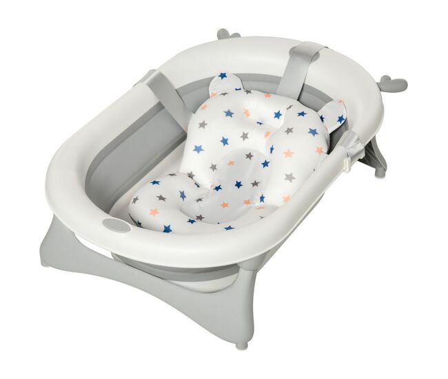Homcom bañera plegable para bebé bañera bebé 0-3 años 81,5x50,5x23,5 cm con tapón termosensible cojín y almohadillas antideslizantes gris