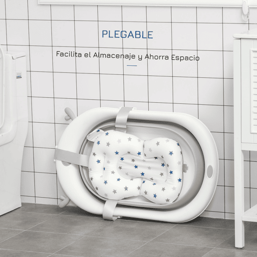 HOMCOM Banheira para Bebé Recém Nascido até 3 Anos Dobrável 30 Litros com Tampa Termossensível e Almofada Confortável Almofadas Antiderrapantes 81,5x50,5x23,5cm Cinza e Branco