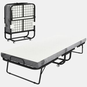 HOMCOM Cama Dobrável 200x90x42,5cm Cama de Campismo Portátil com Colchão Individual Rodas e Freios Carga Máxima 150kg para Dormitórios Branco