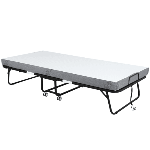 HOMCOM Cama Dobrável 200x90x42,5cm Cama de Campismo Portátil com Colchão Individual Rodas e Freios Carga Máxima 150kg para Dormitórios Branco