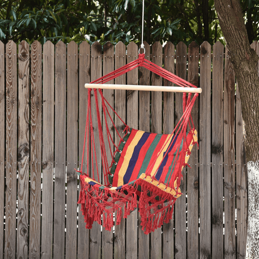 Outsunny Cadeira de rede suspensa de tecido de algodão poliéster Carga de 120 kg Poltrona suspensa para terraço interno ao ar livre 100x60x100 cm Multicolor