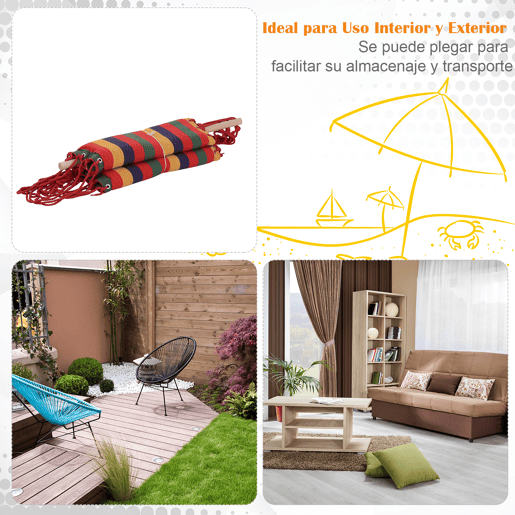 Outsunny Cadeira de rede suspensa de tecido de algodão poliéster Carga de 120 kg Poltrona suspensa para terraço interno ao ar livre 100x60x100 cm Multicolor