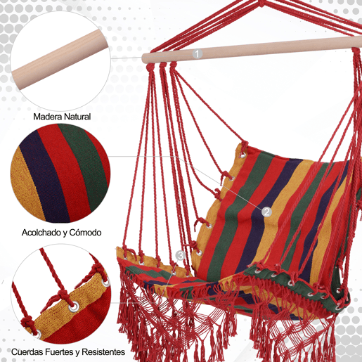 Outsunny Cadeira de rede suspensa de tecido de algodão poliéster Carga de 120 kg Poltrona suspensa para terraço interno ao ar livre 100x60x100 cm Multicolor