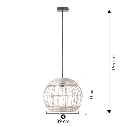 Luminária de teto Kaede em vime natural, diâmetro 39 cm