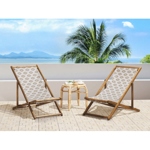 Conjunto de 2 cadeiras de praia dobráveis ANZIO com tecidos de substituição Motivo abstracto Madeira de acácia Castanho claro