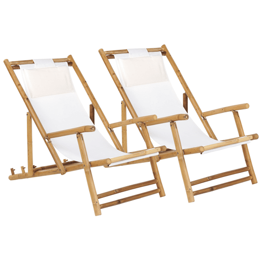 Conjunto de 2 cadeiras de praia dobráveis ATRANI Madeira de bambu Creme claro