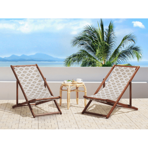 Conjunto de 2 cadeiras de praia dobráveis ANZIO com tecidos de substituição Motivo abstracto Madeira de acácia Castanho escuro