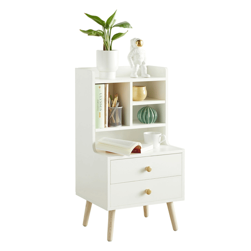 Mesa de cabeceira com 2 gavetas e 4 compartimentos FBT100-W SoBuy