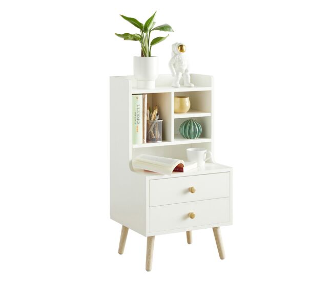 Mesita de noche con 2 cajones y 4 compartimentos mesa auxiliar mesita para salón comedor blanco fbt100-w sobuy