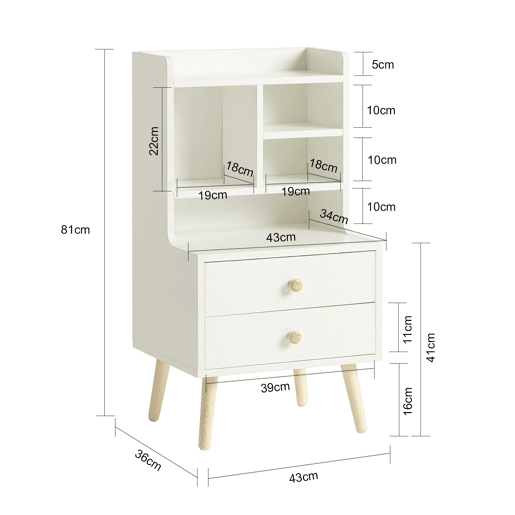 Mesa de cabeceira com 2 gavetas e 4 compartimentos FBT100-W SoBuy