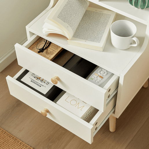 Mesa de cabeceira com 2 gavetas e 4 compartimentos FBT100-W SoBuy