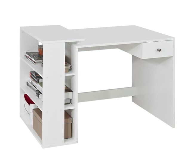 Mesa de escritorio mesa de ordenador con un cajón y 4 estantes color blanco l 101 x h76 cm fwt35-w sobuy