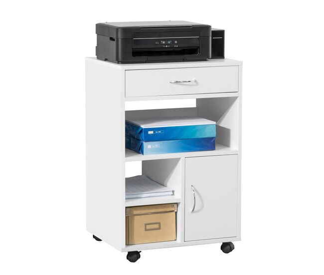 Soporte para impresora multifuncional armario de oficina mesa auxiliar con cajón y puerta blanco 50 x 75 x 40 cm fbt106-w sobuy