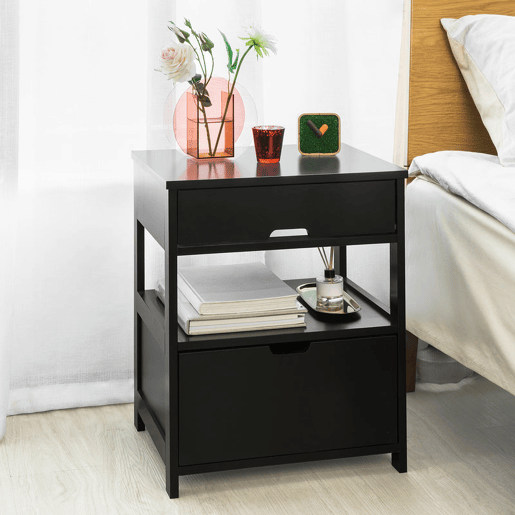 Mesa de cabeceira Mesa de cabeceira com 2 gavetas Preto 45x55x38cm FRG258-SCH SoBuy